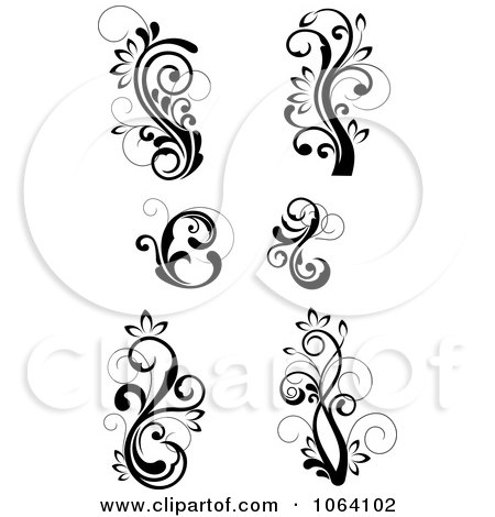 Clipart Flourish Scrolls In Black In White Digital Collage 10 - Royalty Free Vector Illustration by Vector Tradition SM