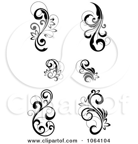 Clipart Flourish Scrolls In Black In White Digital Collage 14 - Royalty Free Vector Illustration by Vector Tradition SM