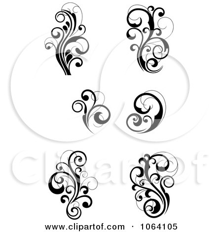 Clipart Flourish Scrolls In Black In White Digital Collage 15 - Royalty Free Vector Illustration by Vector Tradition SM