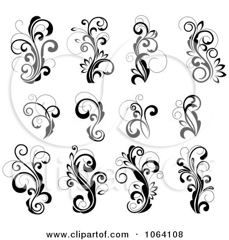 Clipart Flourish Scrolls In Black In White Digital Collage 25 - Royalty Free Vector Illustration by Vector Tradition SM