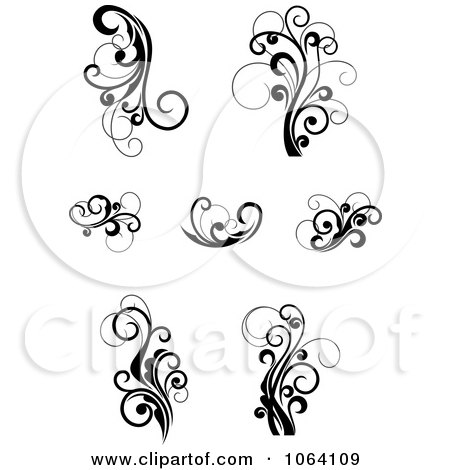 Clipart Flourish Scrolls In Black In White Digital Collage 22 - Royalty Free Vector Illustration by Vector Tradition SM