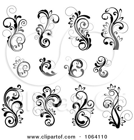 Clipart Flourish Scrolls In Black In White Digital Collage 26 - Royalty Free Vector Illustration by Vector Tradition SM