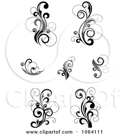 Clipart Flourish Scrolls In Black In White Digital Collage 23 - Royalty Free Vector Illustration by Vector Tradition SM