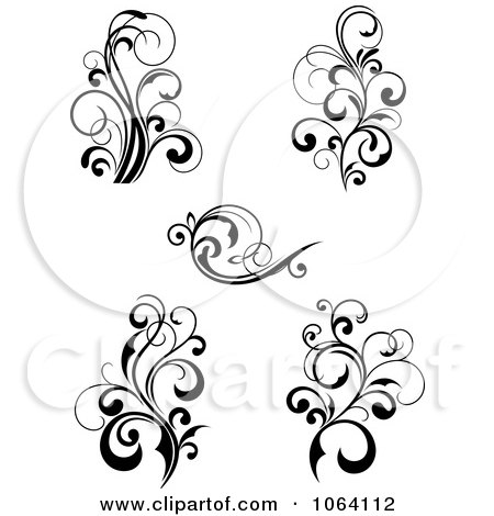 Clipart Flourish Scrolls In Black In White Digital Collage 7 - Royalty Free Vector Illustration by Vector Tradition SM