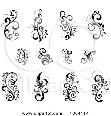 Clipart Flourish Scrolls In Black In White Digital Collage 27 - Royalty Free Vector Illustration by Vector Tradition SM