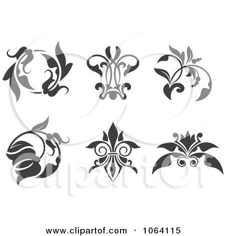Clipart Gray Flourish Design Elements Digital Collage 3 - Royalty Free Vector Illustration by Vector Tradition SM