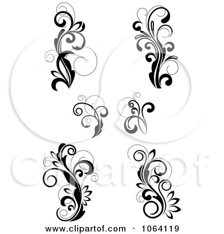 Clipart Flourish Scrolls In Black In White Digital Collage 12 - Royalty Free Vector Illustration by Vector Tradition SM