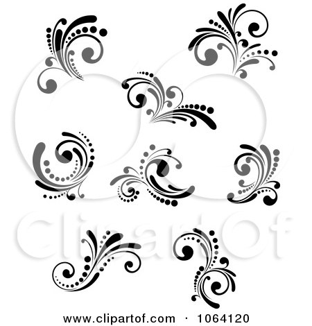 Clipart Flourish Scrolls In Black In White Digital Collage 19 - Royalty Free Vector Illustration by Vector Tradition SM