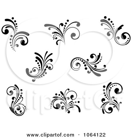 Clipart Flourish Scrolls In Black In White Digital Collage 17 - Royalty Free Vector Illustration by Vector Tradition SM