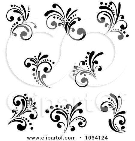 Clipart Flourish Scrolls In Black In White Digital Collage 18 - Royalty Free Vector Illustration by Vector Tradition SM