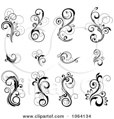 Clipart Flourish Scrolls In Black In White Digital Collage 21 - Royalty Free Vector Illustration by Vector Tradition SM