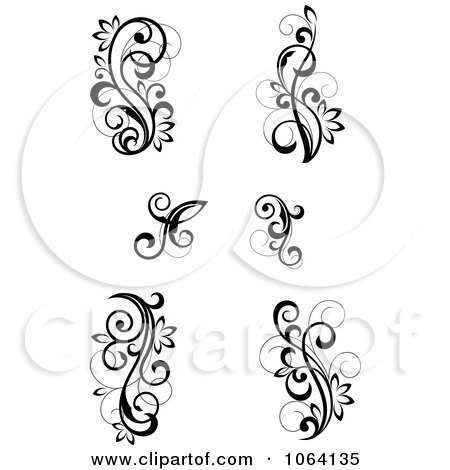 Clipart Flourish Scrolls In Black In White Digital Collage 13 - Royalty Free Vector Illustration by Vector Tradition SM