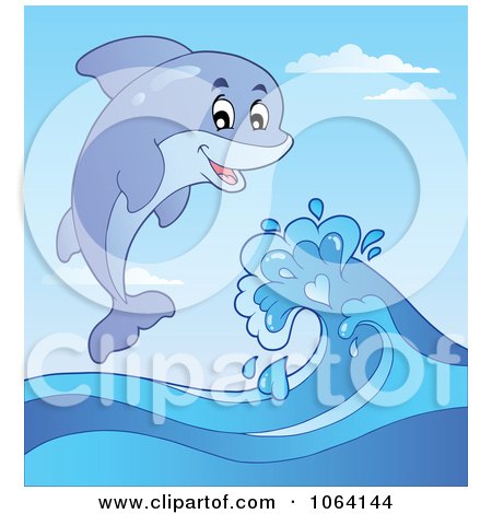 Clipart Dolphin Jumping Waves - Royalty Free Vector Illustration by visekart