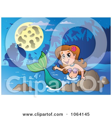 Clipart Friendly Mermaid Waving 1- Royalty Free Vector Illustration by visekart
