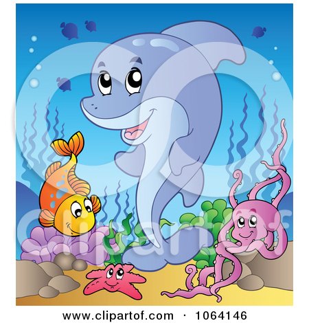 Clipart Dolphin And Friends By A Reef 3 - Royalty Free Vector Illustration by visekart