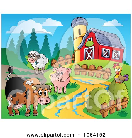 Clipart Barnyard Animal Scene 1 - Royalty Free Vector Illustration by visekart