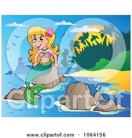 Clipart Pretty mermaid On A Rock 2 - Royalty Free Vector Illustration by visekart