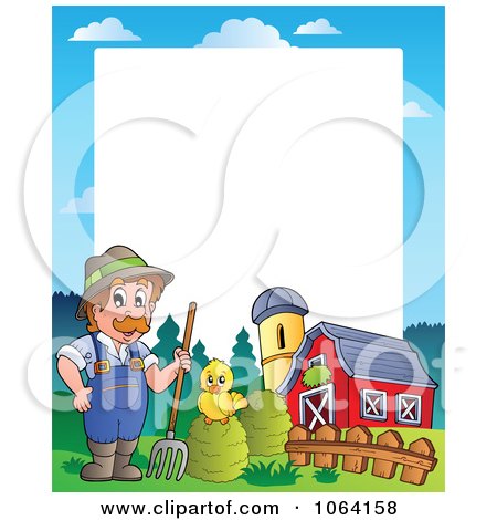 Clipart Farmer And Barn Frame - Royalty Free Vector Illustration by visekart