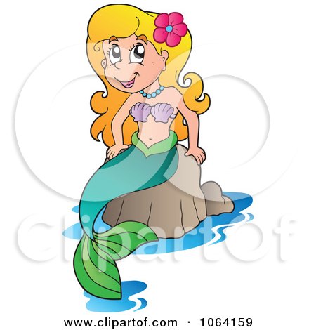 Clipart Pretty mermaid On A Rock 1 - Royalty Free Vector Illustration by visekart