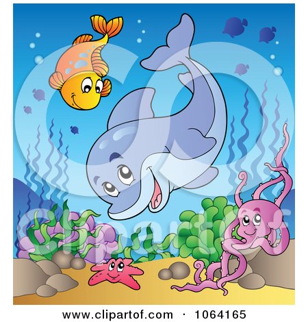 Clipart Dolphin And Friends By A Reef 4 - Royalty Free Vector Illustration by visekart