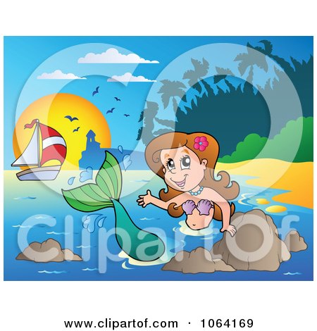 Clipart Friendly Mermaid Waving 2- Royalty Free Vector Illustration by visekart