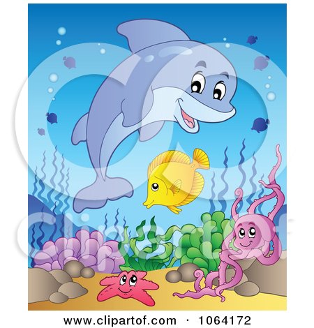 Clipart Dolphin And Friends By A Reef 1 - Royalty Free Vector Illustration by visekart