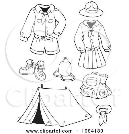 Clipart Outlined Scout Uniforms And Gear Digital Collage - Royalty Free Vector Illustration by visekart
