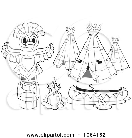 Clipart Outlined Native American Camp Items - Royalty Free Vector Illustration by visekart