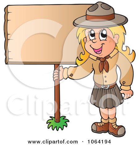 Clipart Scout Girl With A Blank Sign - Royalty Free Vector Illustration by visekart