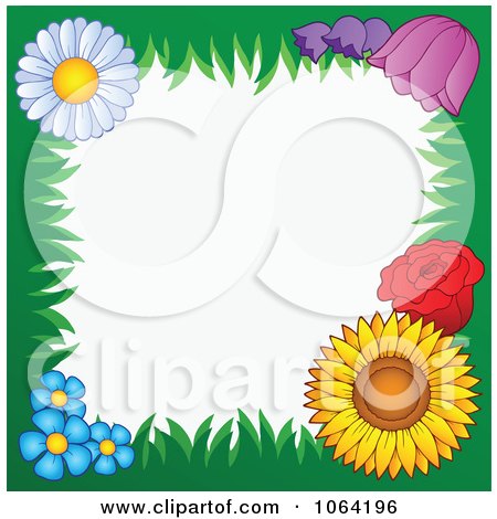 Clipart Grassy Floral Frame Around White - Royalty Free Vector Illustration by visekart