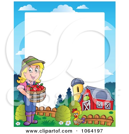 Clipart Female Apple Farmer And Barn Frame - Royalty Free Vector Illustration by visekart