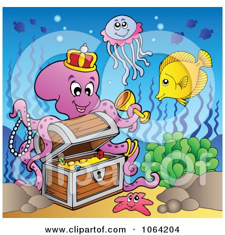 Clipart Octopus Discovering Treasure - Royalty Free Vector Illustration by visekart