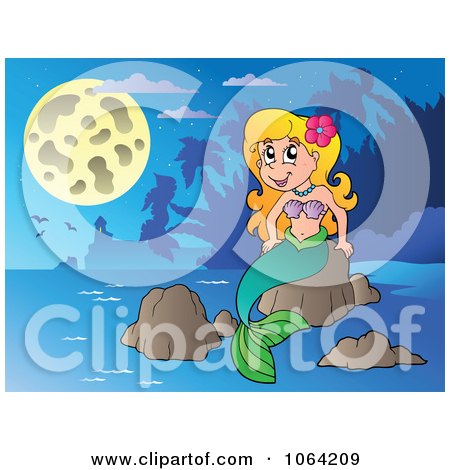Clipart Pretty mermaid On A Rock 3 - Royalty Free Vector Illustration by visekart