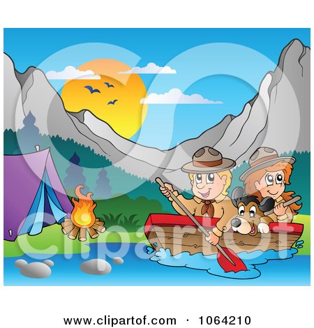 Clipart Boating Scouts By A Campground - Royalty Free Vector Illustration by visekart