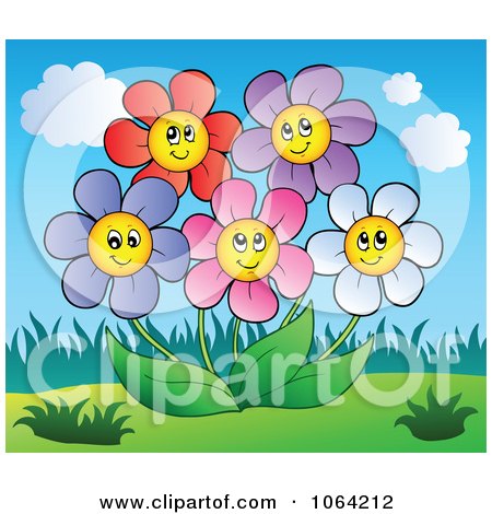 Clipart Happy Colorful Daisy Flowers 1 - Royalty Free Vector Illustration by visekart
