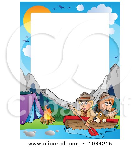 Clipart Boating Scouts By A Campground Frame - Royalty Free Vector Illustration by visekart