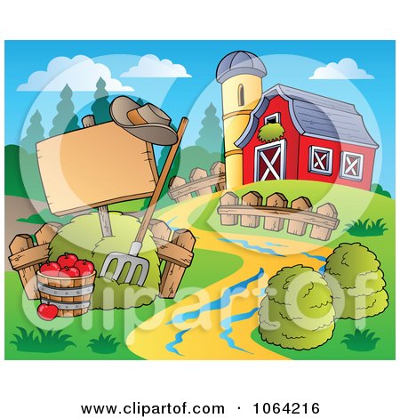 Clipart Blank Sign By A Barn - Royalty Free Vector Illustration by visekart