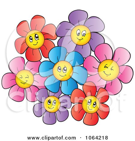 Clipart Happy Colorful Daisy Flowers 3 - Royalty Free Vector Illustration by visekart