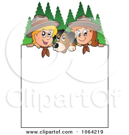 Clipart Scouts And A Dog With A Blank Sign - Royalty Free Vector Illustration by visekart