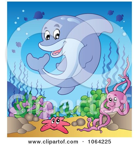 Clipart Dolphin And Friends By A Reef 2 - Royalty Free Vector Illustration by visekart