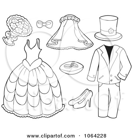 Clipart Outlined Wedding Items - Royalty Free Vector Illustration by visekart