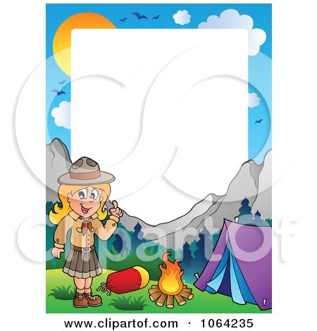 Clipart Camping Scout Girl Frame - Royalty Free Vector Illustration by visekart