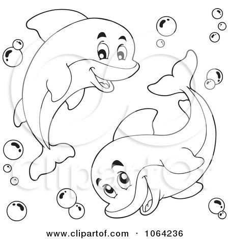 Clipart Outlined Swimming Dolphins - Royalty Free Vector Illustration by visekart