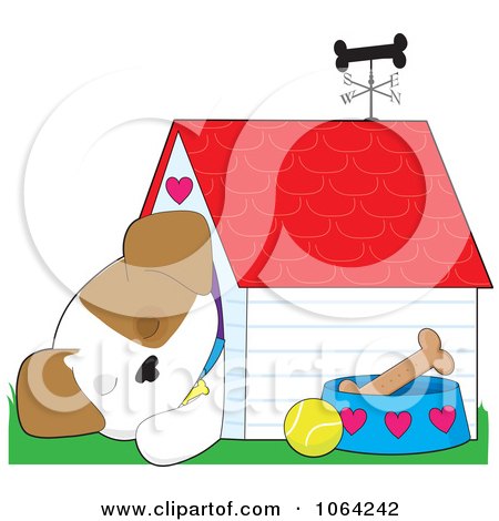 Clipart Cute Puppy Asleep In A Doghouse - Royalty Free Vector Illustration by Maria Bell