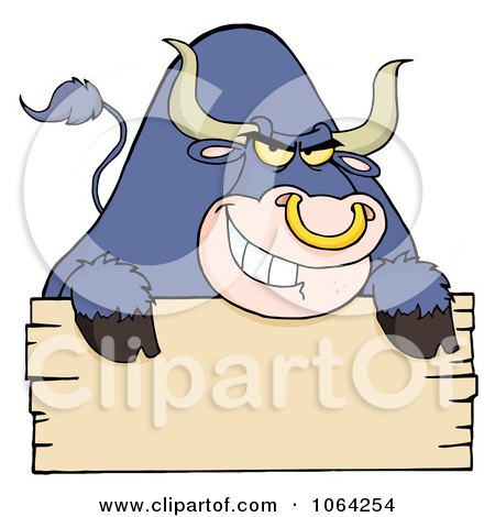 Clipart Purple Bull And Blank Sign - Royalty Free Vector Illustration by Hit Toon