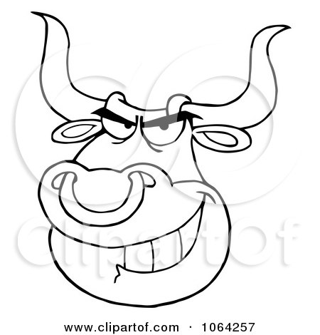Clipart Outlined Bull Face With Nose Ring - Royalty Free Vector Illustration by Hit Toon