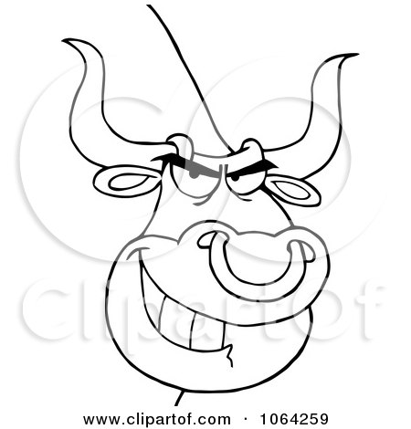 Clipart Outlined Grinning Bull With A Nose Ring - Royalty Free Vector Illustration by Hit Toon