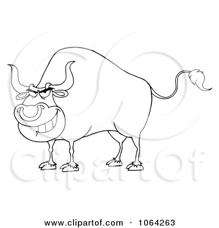 Clipart Outlined Tough Bull - Royalty Free Vector Illustration by Hit Toon