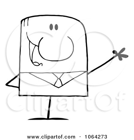 Clipart Outlined Waving Businessman - Royalty Free Vector Illustration by Hit Toon