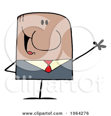 Clipart Waving Black Businessman - Royalty Free Vector Illustration by Hit Toon